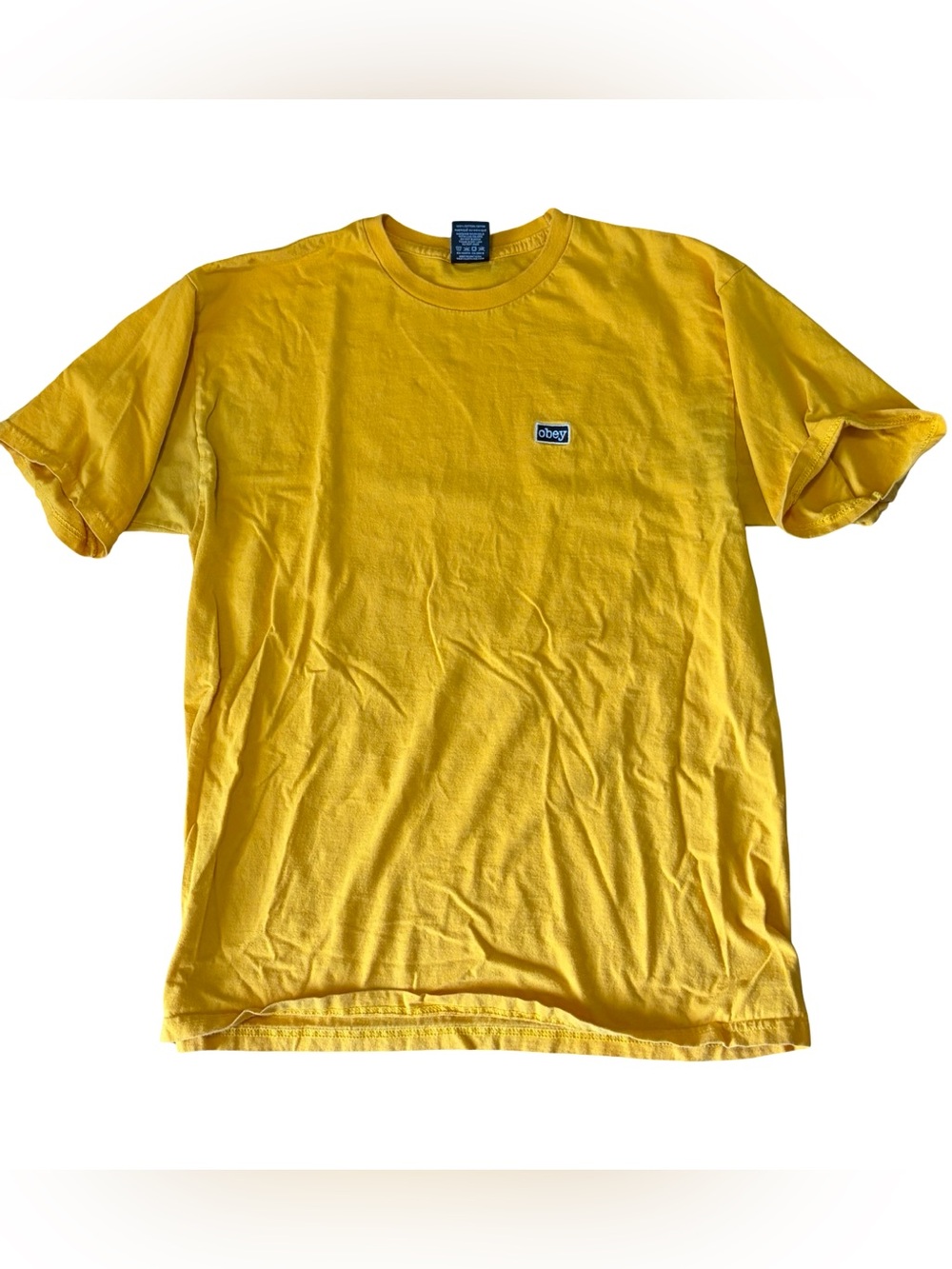 Obey Men’s Short Sleeve Crewneck T-Shirt in mustard yellow large 078T